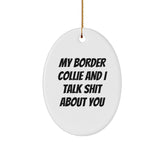 Funny Border Collie Dog Lover Gifts from Friends and Family for Men and Women - Oval Ornament with 'My Border Collie And I Talk Shit About You' Quote for Christmas Unique Gifts - Image 1